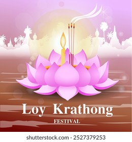 Vector illustration of traditional Thai Loy Krathong festival.