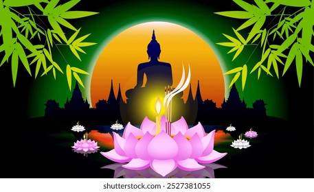 Vector illustration of traditional Thai Loy Krathong festival.