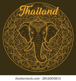 A vector illustration of a traditional Thai Naga in an ancient graphic style, featuring circular decorative patterns and the text 