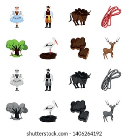 Vector illustration of traditional and tour icon. Set of traditional and landmarks vector icon for stock.