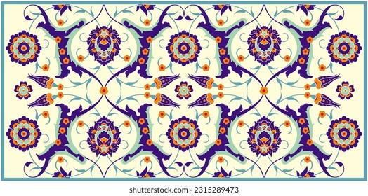 Vector illustration of traditional turkish tezhip floral ornament on cream color background, and beautiful tezhip floral, suitable for frame, arabic calligraphy, invitation, islamic decoration