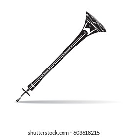 Vector illustration of traditional turkish zurna isolated on white background. Black and white wind musical instrument in flat style.