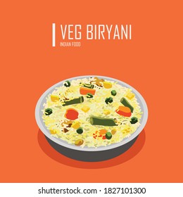 Vector illustration of traditional Veg Biryani indian food