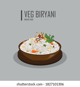 Vector illustration of traditional Veg Biryani with bowl indian food