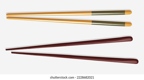 Vector illustration of traditional wooden chopsticks isolated on white.