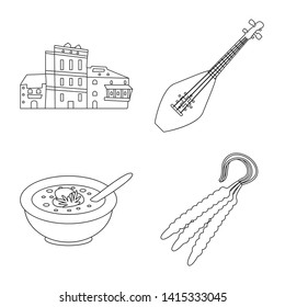 Vector illustration of traditions and national logo. Set of traditions and sightseeing stock symbol for web.