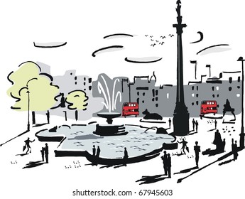 Vector illustration of Trafalgar Square, London England.