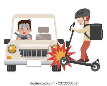 Vector illustration of traffic accident caused by electric scooter