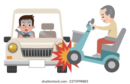 Vector illustration of a traffic accident involving a car and an electric cart