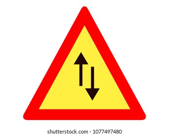 Vector illustration of a Traffic in both ways Warning Traffic Sign