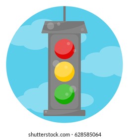 Vector illustration. Traffic light against a blue sky