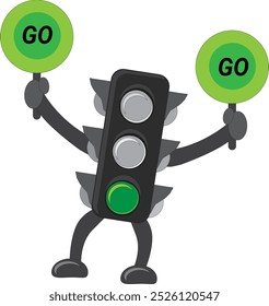 Ilustración vectorial de un semáforo con una señal verde, dibujado en estilo de dibujos animados. Este diseño divertido y simple es ideal para su uso en proyectos relacionados con el tráfico, educación sobre seguridad vial, presentaciones