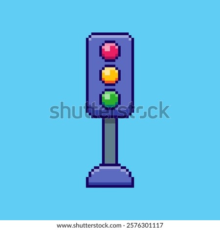 Vector Illustration of traffic light with Pixel Art Design, perfect for game assets themed designs