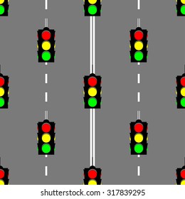 Vector illustration of traffic light seamless pattern background.