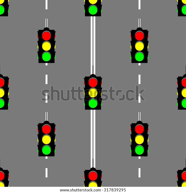 Vector illustration of traffic light seamless\
pattern background.