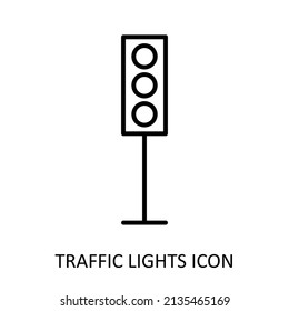 Vector illustration with traffic lights icon. Outline drawing