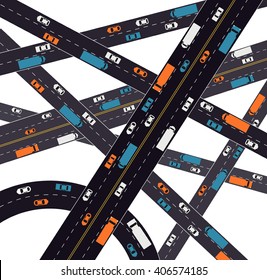 A vector illustration of Traffic on a highway. Traffic congestion on roads for modern city problems concept. Isolated on white