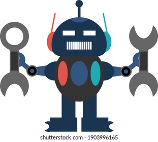 Vector illustration of a traffic robot mascot character holding a mechanical key