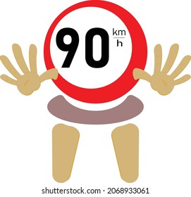 A vector illustration of a traffic sign with a maximum speed of 90 km per hour. suitable for the theme of distance and speed signs in traffic.