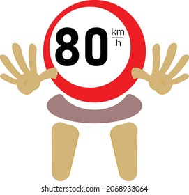 A vector illustration of a traffic sign with a maximum speed of 80 km per hour. suitable for the theme of distance and speed signs in traffic.