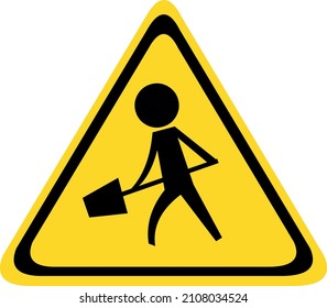 Vector illustration of traffic signaling of men working, in a yellow triangular background