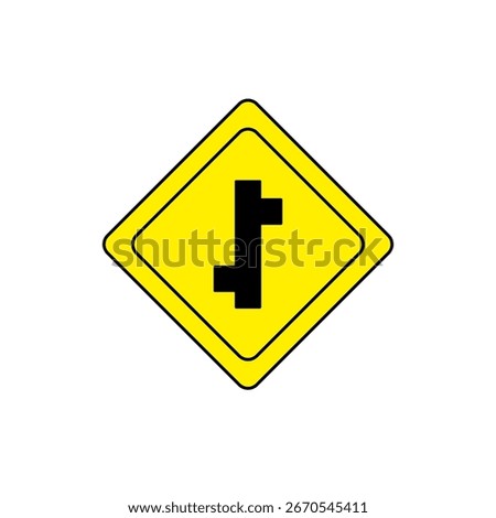 Vector illustration of a traffic warning sign indicating a side road entering from the right. It alerts drivers of a merging or intersecting road, commonly used to prepare for possible merging traffic