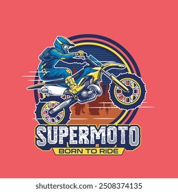 Ilustração Vetorial de Motociclista de Trilha com Ilustração Vintage Disponível para Design de Camiseta