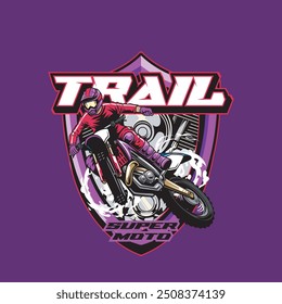 Vector Illustration of Trail Motorcycle Rider with Vintage Illustration Available for Tshirt Design