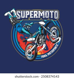 Vector Illustration of Trail Motorcycle Rider with Vintage Illustration Available for Tshirt Design