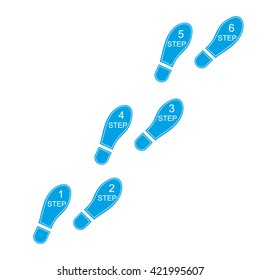 Vector illustration trail of shoe print. Step by step sign icon. Footprint shoes symbol. 