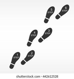 Vector illustration trail of shoe print. Step by step sign icon. Footprint shoes symbol. 
