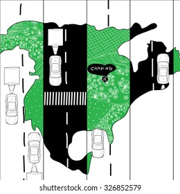 vector illustration of trailer traveling on the road. Can used for plan, scheme