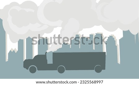 Vector illustration of a trailer truck emitting toxic fumes from pipes isolated on white background.