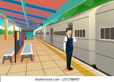 A vector illustration of Train Conductor 