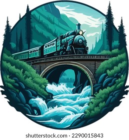 vector illustration of a train in forest t shirt design