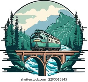 vector illustration of a train in forest t shirt design