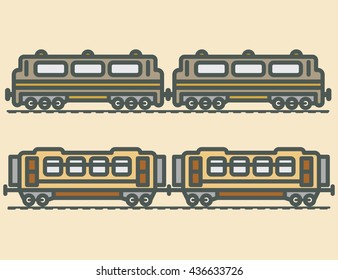 Vector illustration of a train, train, passengers, journey, locomotive, railroad, rails, illustration on a light background, lines, advertising, logo