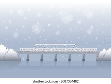 Vector illustration of a train running in the snow.