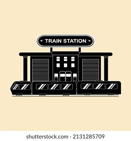 vector illustration of a train station, in black, perfect for icons, mascots, templates, posters, clipart, brochures, etc
