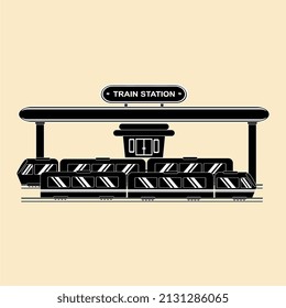 ilustración vectorial de una estación de tren, en negro, perfecta para iconos, mascotas, plantillas, carteles, clipart, folletos, etc