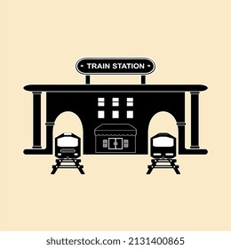 vector illustration of a train station, in black, perfect for icons, mascots, templates, posters, clipart, brochures, etc