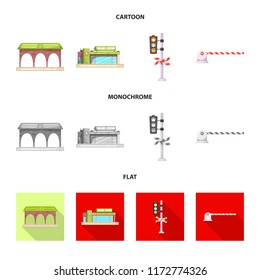 Vector illustration of train and station icon. Set of train and ticket stock symbol for web.