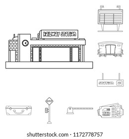Vector illustration of train and station icon. Collection of train and ticket stock vector illustration.