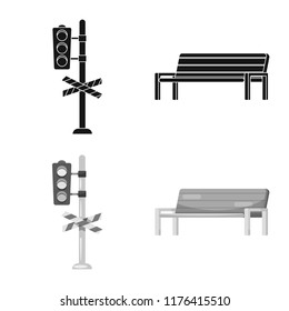 Vector illustration of train and station icon. Collection of train and ticket stock vector illustration.