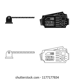 Vector illustration of train and station icon. Set of train and ticket vector icon for stock.