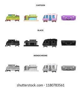 Vector illustration of train and station icon. Collection of train and ticket stock vector illustration.