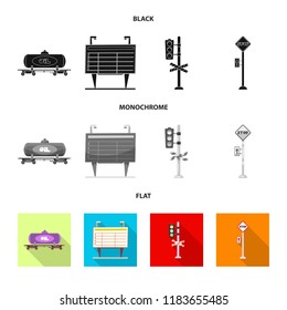 Vector illustration of train and station icon. Collection of train and ticket stock symbol for web.