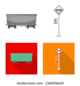 Vector illustration of train and station icon. Collection of train and ticket vector icon for stock.