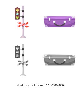 Vector illustration of train and station icon. Collection of train and ticket stock symbol for web.