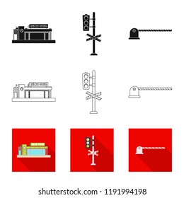 Vector illustration of train and station icon. Set of train and ticket stock symbol for web.